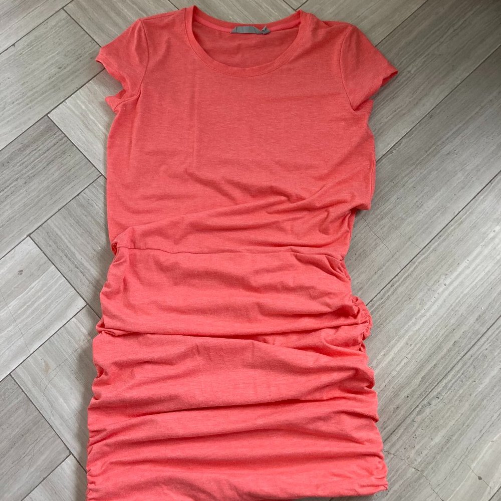 Athleta Ruched Coral T-Shirt Dress M